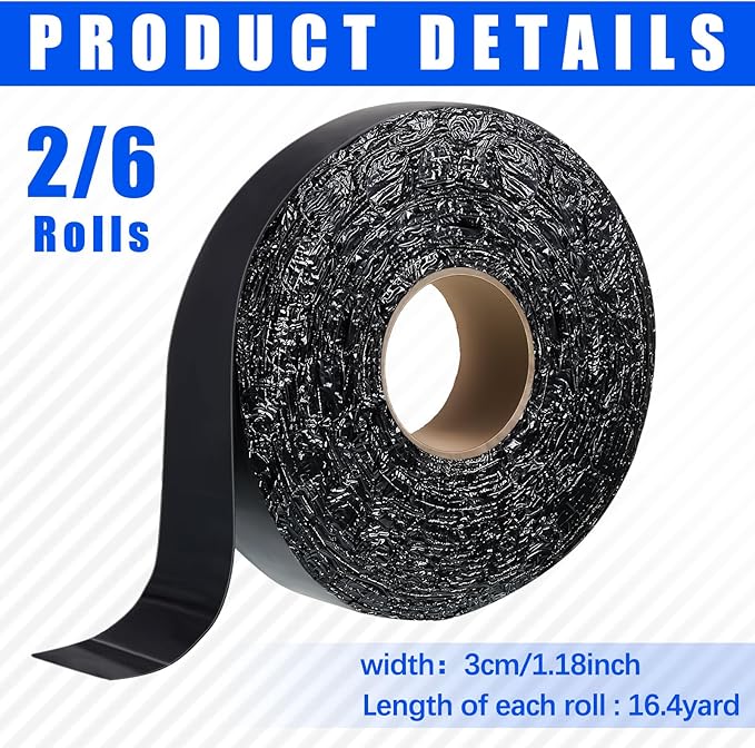 Fabbay 6 Rolls Asphalt Crack Filler Tape Asphalt Tape for Driveway Repair Joint and Crack Sealer for Tarmac Parking Lot Roof Cement Road, 50 Feet Each Roll (1.18 Inch)