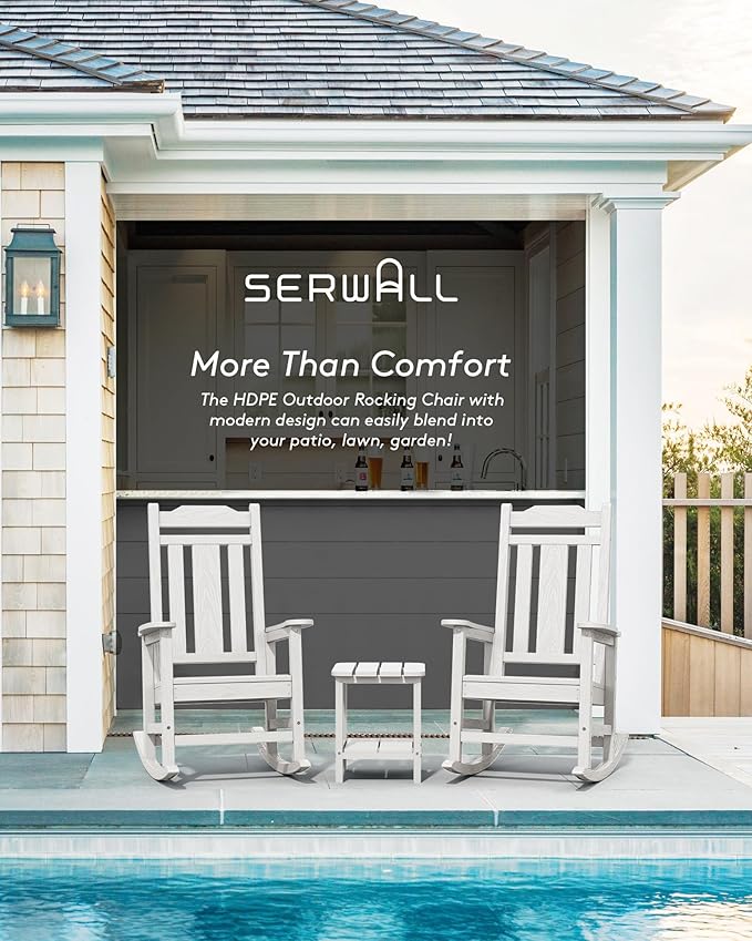 SERWALL Outdoor Rocking Chair Set of 6, Patio Rocking Chair Sets, HDPE Rocking Chair for Adults, White