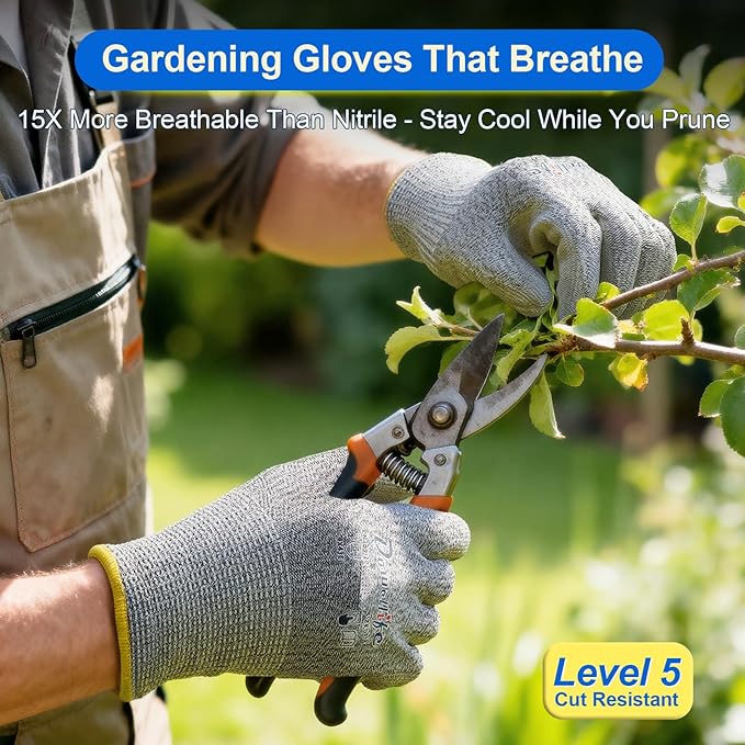 Dowellife 3 Pairs Level 5 Cut Resistant Work Gloves for Men and Women, PU Coated Breathable Gardening Gloves, Thin Flexible and Firm Grip for Mechanics and Fishing (Small, Grey)