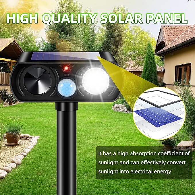 2025 Solar Ultrasonic Racoon Fortress Pro, Deer Cat Repellent Devices Animal Repeller Squirrel Rabbit Deterrent Outdoor with Motion Sensor&Flash Light to Scare Dog Skunk Out of Garden Farm Yard(4Pack)