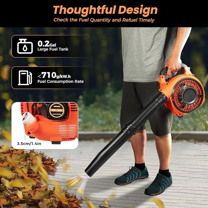 25.4CC Gas Powered Leaf Blower, 2 Stroke Handheld Gas Blower, 4.59FT³/H, Gas Leaf Blower for Lawn Yard Care