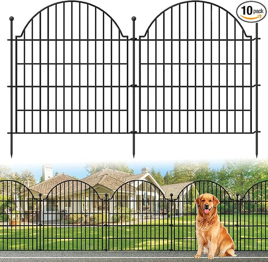 Decorative Metal Garden Fence 10 Panels, 32in (H) x 23.6ft (L) No Dig Dog Fence Outdoor for Yard, Temporary Rustproof Metal Wire Rabbit Dog Garden Border Fencing for Patio