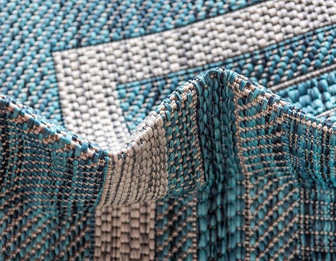 Unique Loom Outdoor Border Collection Area Rug - Soft Border (9' x 12' Rectangle, Teal/ Ivory)