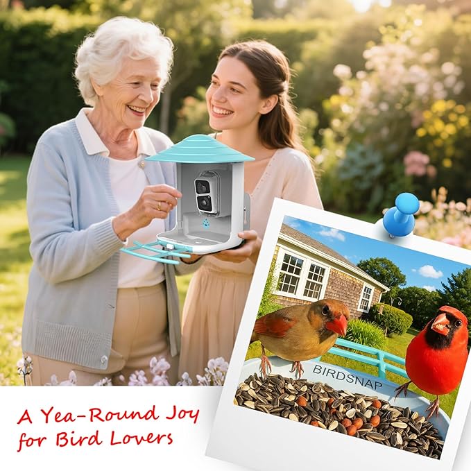 birdsnap® TUC Bird Feeder with Camera 2K HD, Solar Panel 32GB Card 4-in-1 Perch, 160°View Auto Detect & Notify AI Identify Video Bird Camera Wireless Outdoors Ideal Gift for Birds Lover
