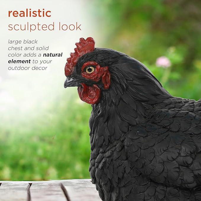 Alpine Corporation WFM100HH-BK Outdoor Rustic Resting Hen Garden Statue, 8" H, Black