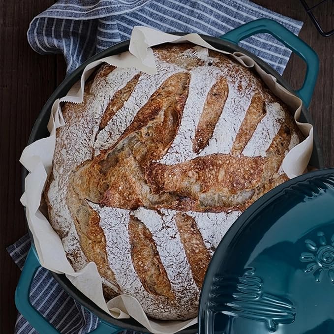 Bread Oven Cast Iron Bread Dutch Oven with Cloche Lid for Bread Baking White Enameled Cast Iron Bread Oven with Dome Lid for Sourdough, 9.8 Inches