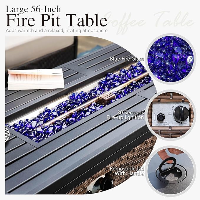 Sophia & William Patio Furniture Set with Fire Pit Table, 5 PCS Metal Outdoor Conversation Set with Fire Pit Table, 2 Sofa Chairs,1 Loveseat, 3-Seater Couch for Outdoor Seating, Backyard, Porch(Grey)