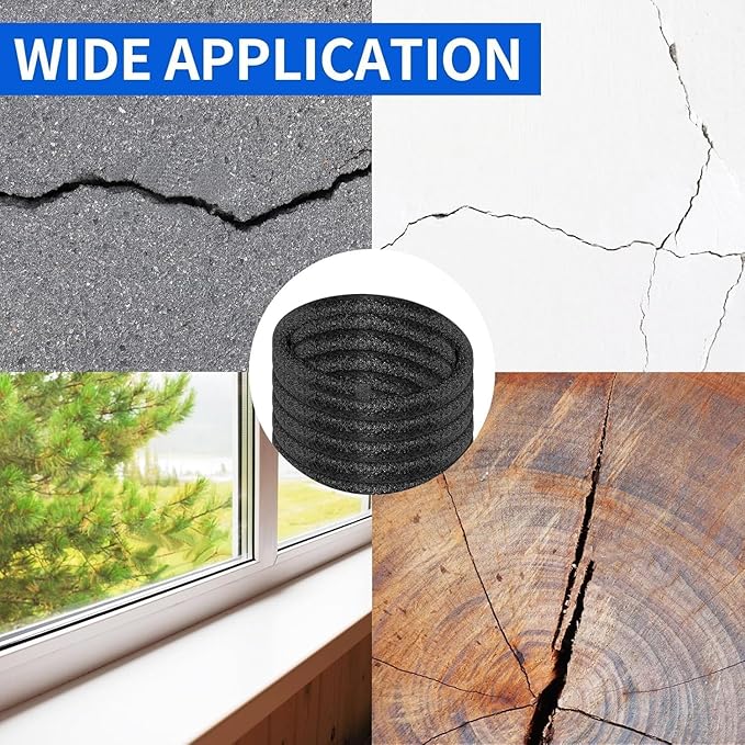 Backer Rod Foam Gap Filler Crack Filler for Concrete Repair Caulk Saver Backing Rod Concrete Expansion Joint Rope Caulk for Sealing Gaps, Expansion Joints, Crack Filling (Black, 3/8 Inch x 100 Feet)