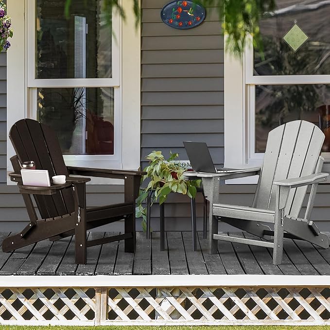 Adirondack Chair Set of 4, HDPE Folding Adirondack Chair with Multifunctional Cup Holder, Weather Resistant Fire Pit Chair for porches, patios, patios, poolsides, Decks.