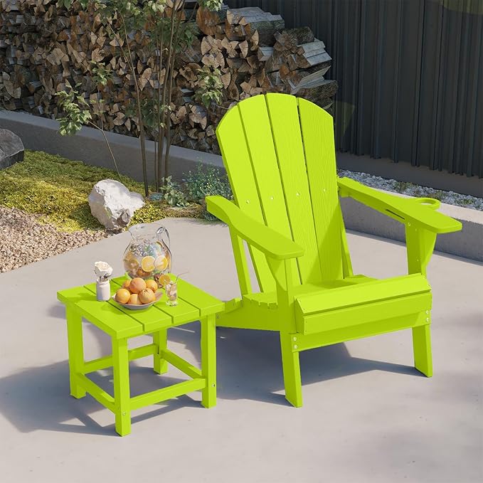 Folding Adirondack Chair, HDPE All-Weather Patio Chairs for Outdoor, Patio, Lawn, Garden, Backyard Deck, Fire Pit - Apple Green