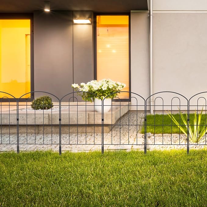 20 Pack Decorative Garden Fence Outdoor - 24in H x 22ft L Rust-Proof Coated Wrought-Iron Panels, Foldable Landscape Border for Patio Flower Beds, Animal Barrier & Yard Decor