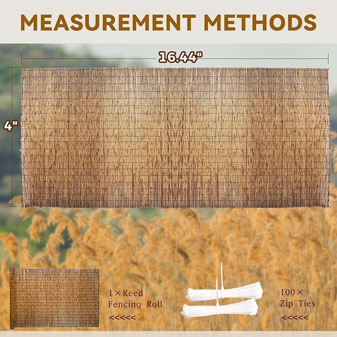 Natural Reed Fencing, Eco-Friendly Reed Fence, 4 feet High x 16.44 feet Long, Reed Screen for Backyard Patio Garden and More,Brown