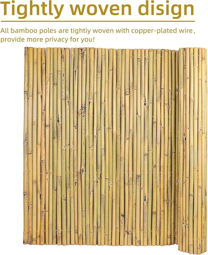 Natural Bamboo Fence, 4 ft x 6 ft Bamboo Fencing Screen for Garden, Rolled Privacy Fence Screen for Indoor or Outdoor (1.2m x 1.8m Approx)