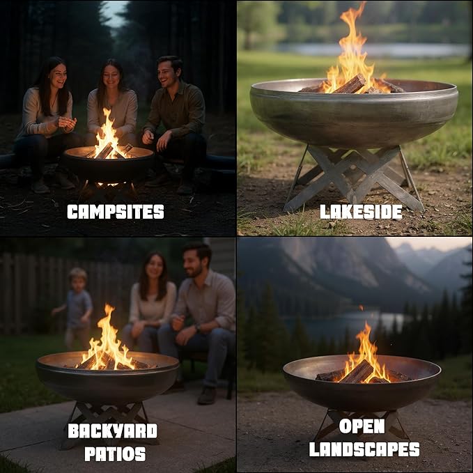 Liberty Fire Pit – Ohio Flame Wood Burning Outdoor Fire Pit - 42" Diameter with Angled Base (Made in USA)