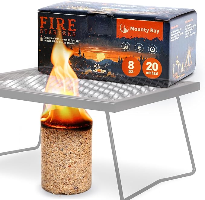 Portable Campfire - 8 pcs - up to 20 Min Burn Each - Emergency Fire Starters for Campfires - Survival Cooking Heat Source for Hiking, Emergency, Outdoor Stove or Grill