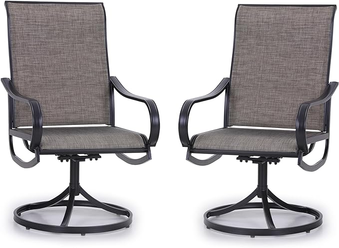 PHI VILLA Patio Swivel Dining Chairs Set of 2, Outdoor Metal Chair with Textilene Mesh Fabric, Patio Chair with Armrest, Black Frame for Patio Deck Garden
