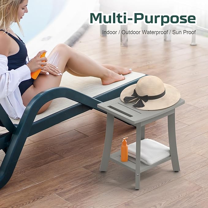 HIPS Shower Benches for Inside Shower, Waterproof Shower Stool with Storage Shelf & Adjustable Feet, SPA Bathroom Seat Chair for Shaving Legs, Indoor or Outdoor Use, Grey