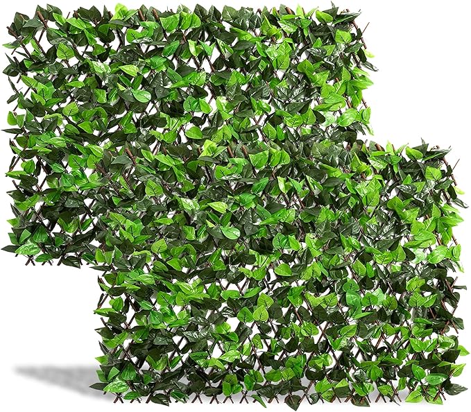 DOEWORKS Expandable Fence Privacy Screen for Balcony Patio Outdoor, 2PCS Faux Ivy Fencing Panel for Backdrop Garden Backyard Home Decorations