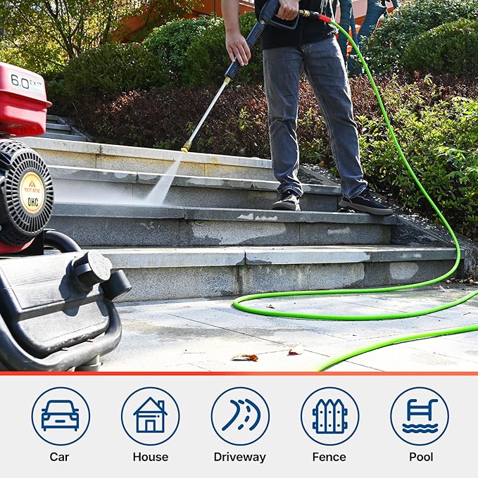 YAMATIC Super Flexible Pressure Washer Hose 40FT 3200 PSI for Power Washer Replacement, Kink Resistant Extension With Leak-Free M22 Female & 3/8" Quick Connect Adapters, 1/4", Green