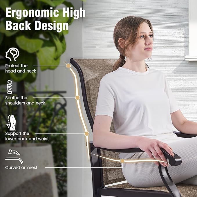 Amopatio Patio Swivel Chairs Set of 4, Outdoor Swivel Rocker Dining Chairs with All Weather Textilene High Back & Metal Frame, for Backyard Deck Lawn, Brown