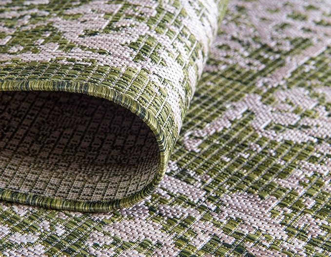 Unique Loom Outdoor Traditional Collection Area Rug - Timeworn (4' 1" x 6' 1" Rectangle, Green/ Gray)