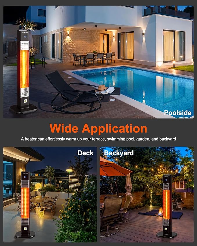 MEPTY 1500W Outdoor Electric Heater, Infrared Patio Heaters for Outdoor Use with Remote&Touch Control, 24H Timer,3 Heat Settings, Quiet,Overheat&Tip-Over Protection for Deck,Balcony,Porch,Backyard
