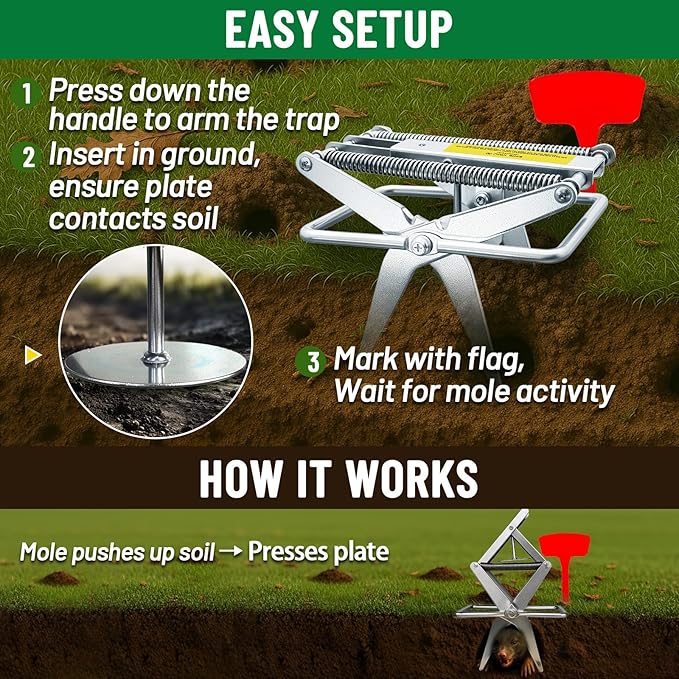 Upgrade Mole Traps That Work Best Trap Scissor with Longer Spring, Durable and Reusable Easy Mole Trap for Lawn Protection