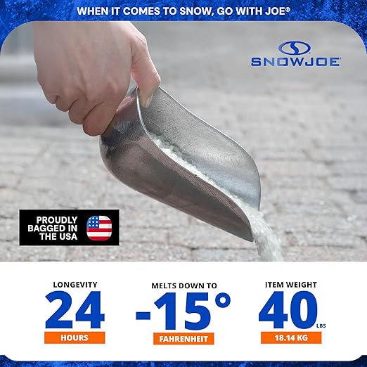 Snow Joe Snow & Ice Melter, Calcium Chloride Blend Pellets, Non-Staining Melt, 40 Lb Bag - Ice Remover for Driveway, Concrete, Sidewalk, and Outdoor Spaces