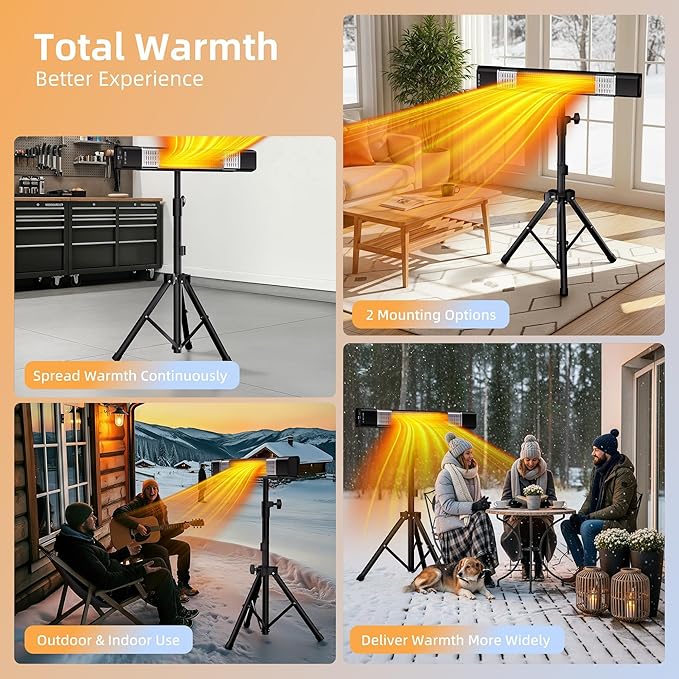 1500W Patio Heater,Outdoor Heater,with Remote, 24H Timer,3 Heat Levels,Waterproof,Overheat Protection,Wall Mounted/Tripod Electric Infrared Heaters for Garage, Backyard,Basement, Balcony,Porch