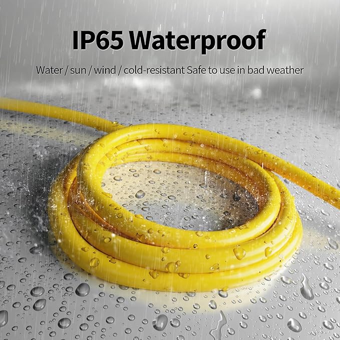 POWGRN 12/3 75 Ft Outdoor Extension Cord Waterproof Heavy Duty with Lighted Indicator 12 Gauge 3 Prong, Flexible Cold-Resistant Long Power Cord Outside, 15Amp 1875W SJTW Yellow ETL Listed