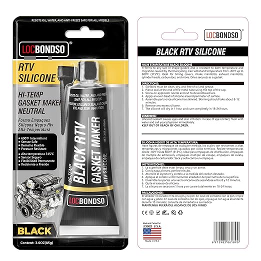 Black RTV Silicone Sealant, Silicone Gasket Maker, High Temp Up to 600F, Sensor Safe, Oil Resistance Flexible for Automotive, Engine, Gearboxes, 3 oz