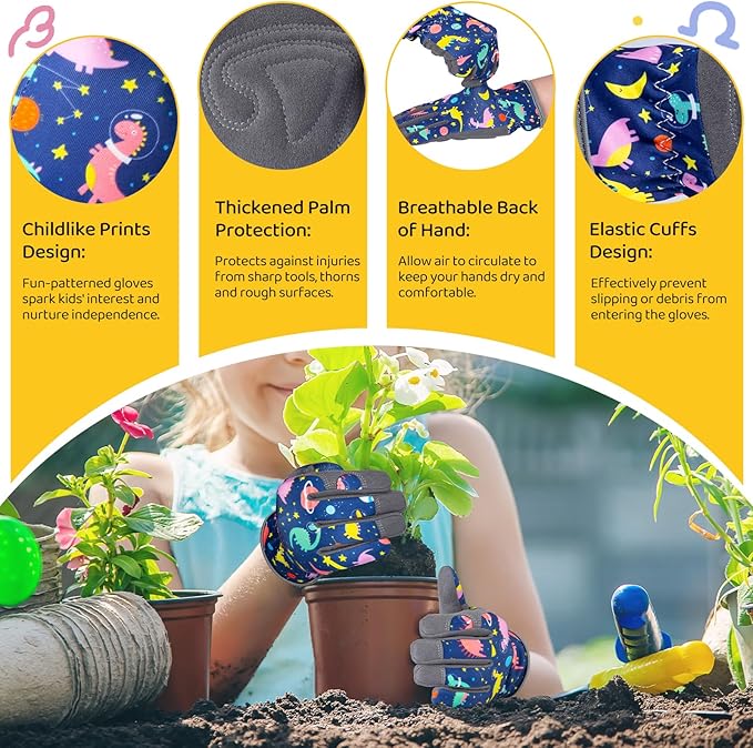 Gardening Gloves for Boys Girls Ages 8-12, Breathable Soft Safety Garden Yard Work Gloves for Kids Children Leather Thorn Proof for Playing, Digging, Planting,Pruning