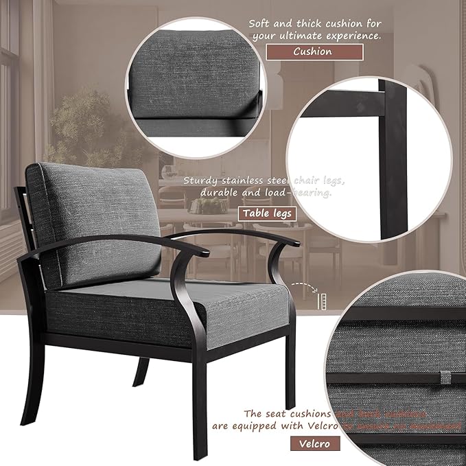 Patio Furniture Set 9-Seat Aluminum Armrest Sofa, Modern Outdoor Living Room Set with 2 Swivel Chairs, 5.1" Cushions, High Backrest & 2 Footstools, Backyard, Poolside - Grey