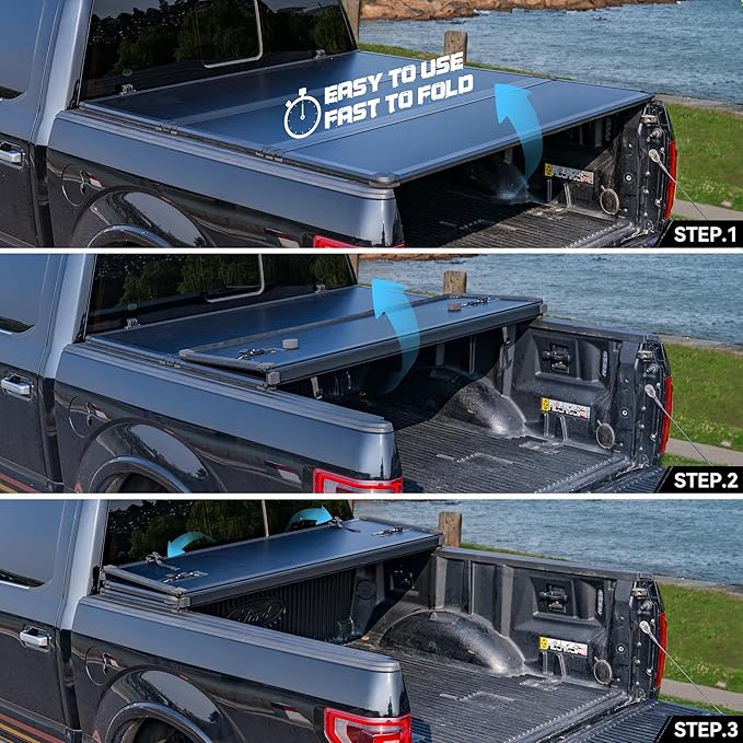 Hard Folding Truck Bed Tonneau Cover Compatible with Chevy Silverado & GMC Sierra 1500 2500 3500 HD(2010-2025) 8 ft Long Box, Tri Fold Style