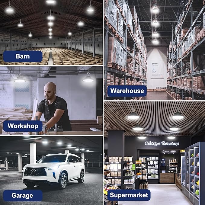 CINOTON 210W UFO LED High Bay Light, Aluminum LED Shop Lights with 31500LM, 5000K Commercial Bay Lighting for Warehouse Garage Workshop Factory, 6' Cable & Safety Rope, ETL Listed 4 Pack