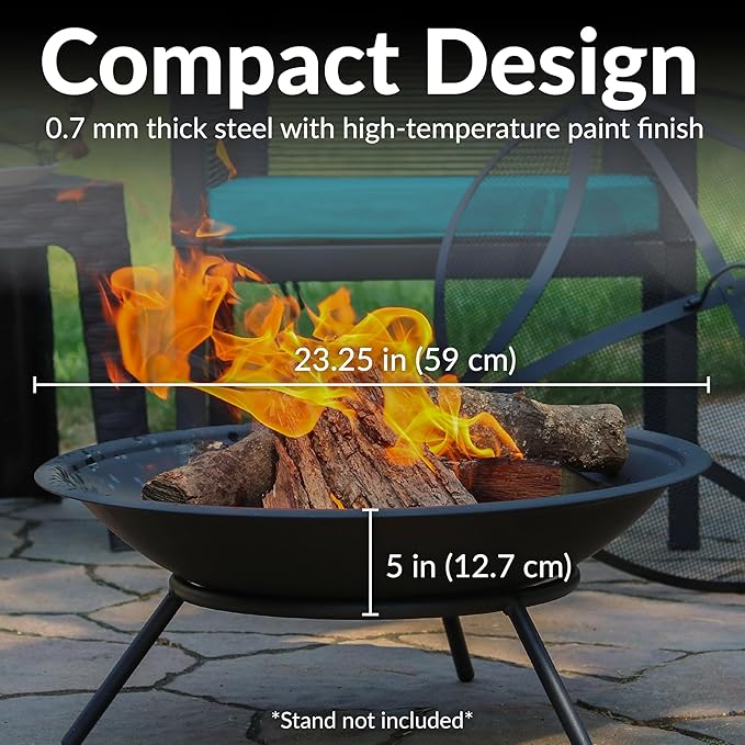 Sunnydaze Outdoor Fire Pit Bowl Replacement Insert for DIY Ring or Existing Stand - Wood-Burning Fire Bowl for Outside - 23-Inch