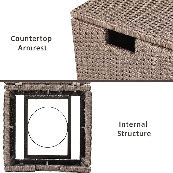 COSIEST Outdoor Hideaway Wicker Grey Tank Table for Gas Fire Pits, Hides Standard 20 Gallon 16-inch Propane Tank Cover