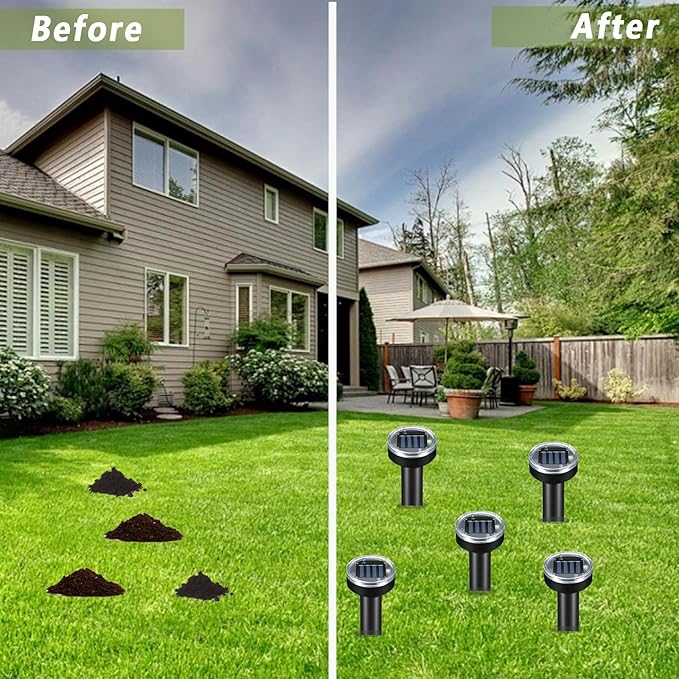 Mole Repellent 10P Solar-Powered Deterrent Stake, Sonic Spikes Get Rid for Snake, Groundhog, Gopher, Vole, Deer, Repellent for Lawns Garden & Yard Black