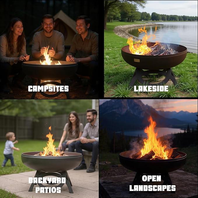 Liberty Fire Pit – Ohio Flame Wood Burning Outdoor Fire Pit - 24" Diameter with Curved Base (Made in USA)
