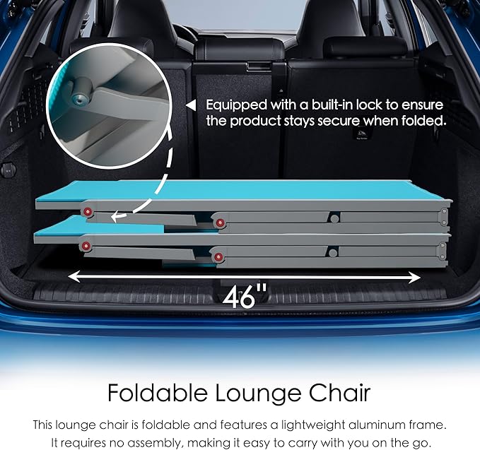 Kozyard 3 Packs Lounge Chair Outdoor Set Foldable Outdoor Lounge Chair with 5 Adjustable Backrest, Patio Lounger, Recliner and Full Flat Chairs for Patio, Beach, Pool (2 Aqua Textilence W/Table)