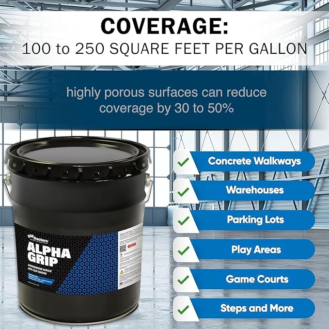 Alpha Grip Pickleball Court Paint for Concrete, Asphalt and Stone – Non-Skid Coating for Superior Traction (Pickleball Blue, 5 Gallon)