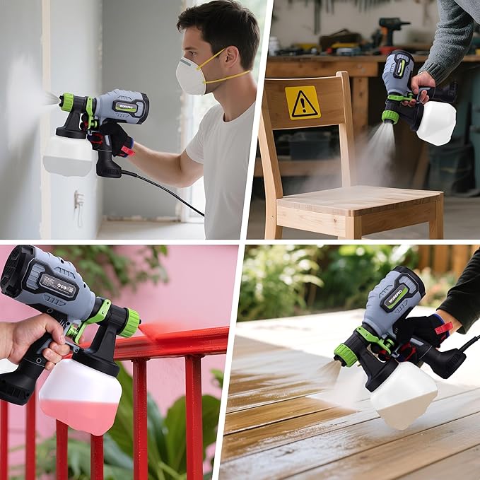 WORKPRO Paint Sprayer, 600W HVLP Spray Paint Gun with 4 Nozzles, 3 Spray Patterns & Adjustable Flow, 44 fl.oz (1300ml) Container, Paint Gun for Furniture, Cabinets, Fence, Walls, Doors, DIY Projects
