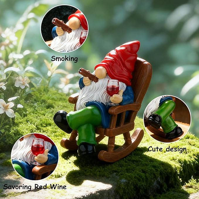 Funny Garden Gnomes for Outdoor Decor, 7 Inch Faceless Gnome with Wine Glass Statue, Resin Yard Figurine for Garden Patio Lawn, Mini Gift for Mom Grandma Christmas Halloween