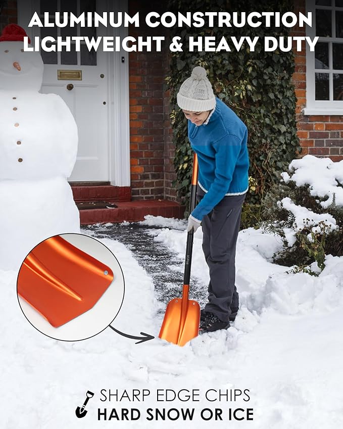 KFM Snow Shovel for Car, 22 to 43 Inch Collapsible Adjustable Length Metal Shovel for Car Snow Removal with Carrying Bag for Vehicle, Truck, Driveway, Outdoor, Camping