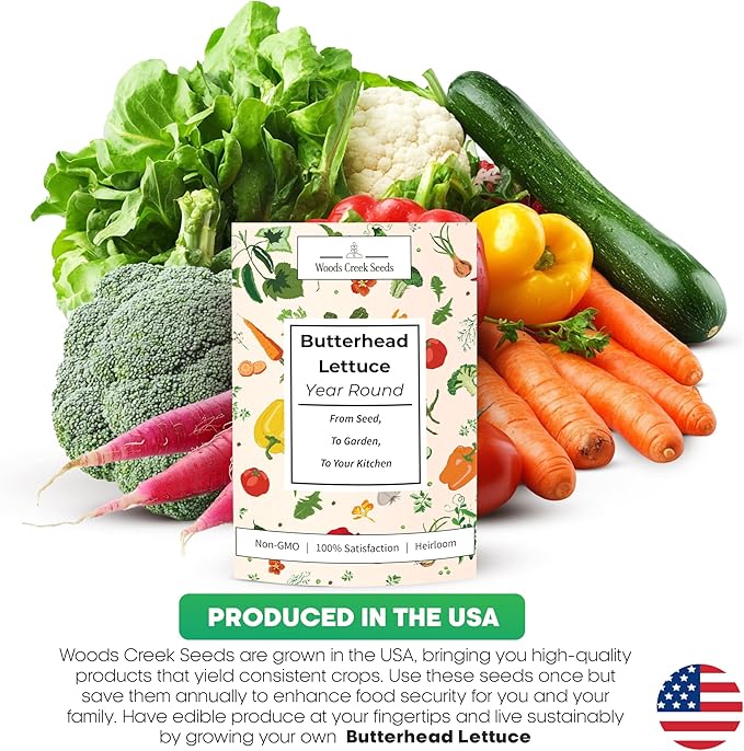 Woods Creek Seeds: Butterhead Heirloom Lettuce Seeds for Planting - Over 2,700 Non-GMO Seed Pack for Indoors, Outdoors, or as Hydroponic Seeds - Beginner-Friendly Green Leaf Lettuce Seed