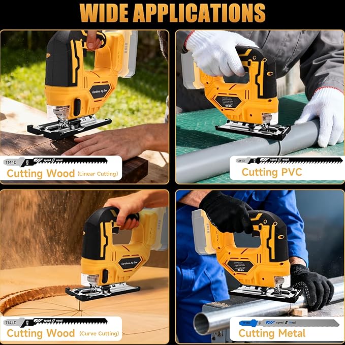 Jig Saw for Dewalt 20V Max Battery, Cordless Jigsaw Tool with 45° Bevel Cuts & 3 Orbital Motions, Up To 2900 RPM, Brushless JigSaw for Straight/Curve/Circle Cutting(Battery Not Include)