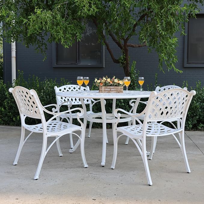4 Pieces Patio Dinning Chairs, Cast Aluminum Outdoor Bistro Chairs with Armrest, All-Weather Bistro Chair Set of 4 for Garden Deck Backyard Poolside