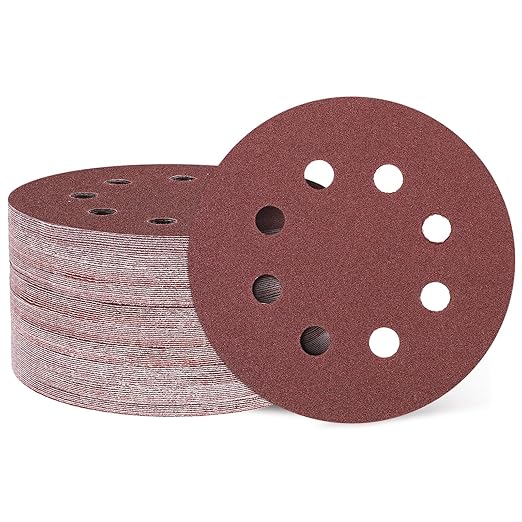 HARFINGTON 150 Pcs 5 Inch Sanding Discs, 100 Grit Hook and Loop Sandpaper, 8-Hole Aluminum Oxide Round Orbital Sander Sandpaper for Woodworking Automotive Metal Polishing, Red