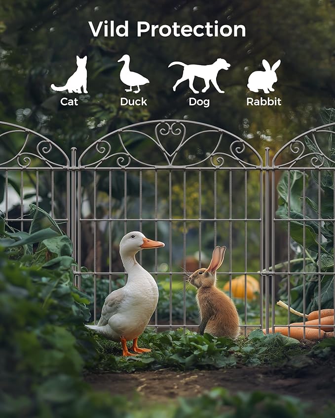 10 Panels No Dig Decorative Outdoor Garden Fence with Gate, 40 in(H) X 23.6 ft(L) Animal Barrier Fencing, Rustproof Portable Fence, Temporary Dog Fence Outdoor for Yard, Outside, Backyard