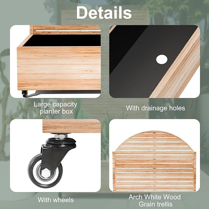 Metal Planter Box with Trellis for Climbing Plants, Privacy Planter with Trellis, Standing Planters Boxes with Privacy Screen, Drainage Holes (47" L, Arch White Wood Grain)